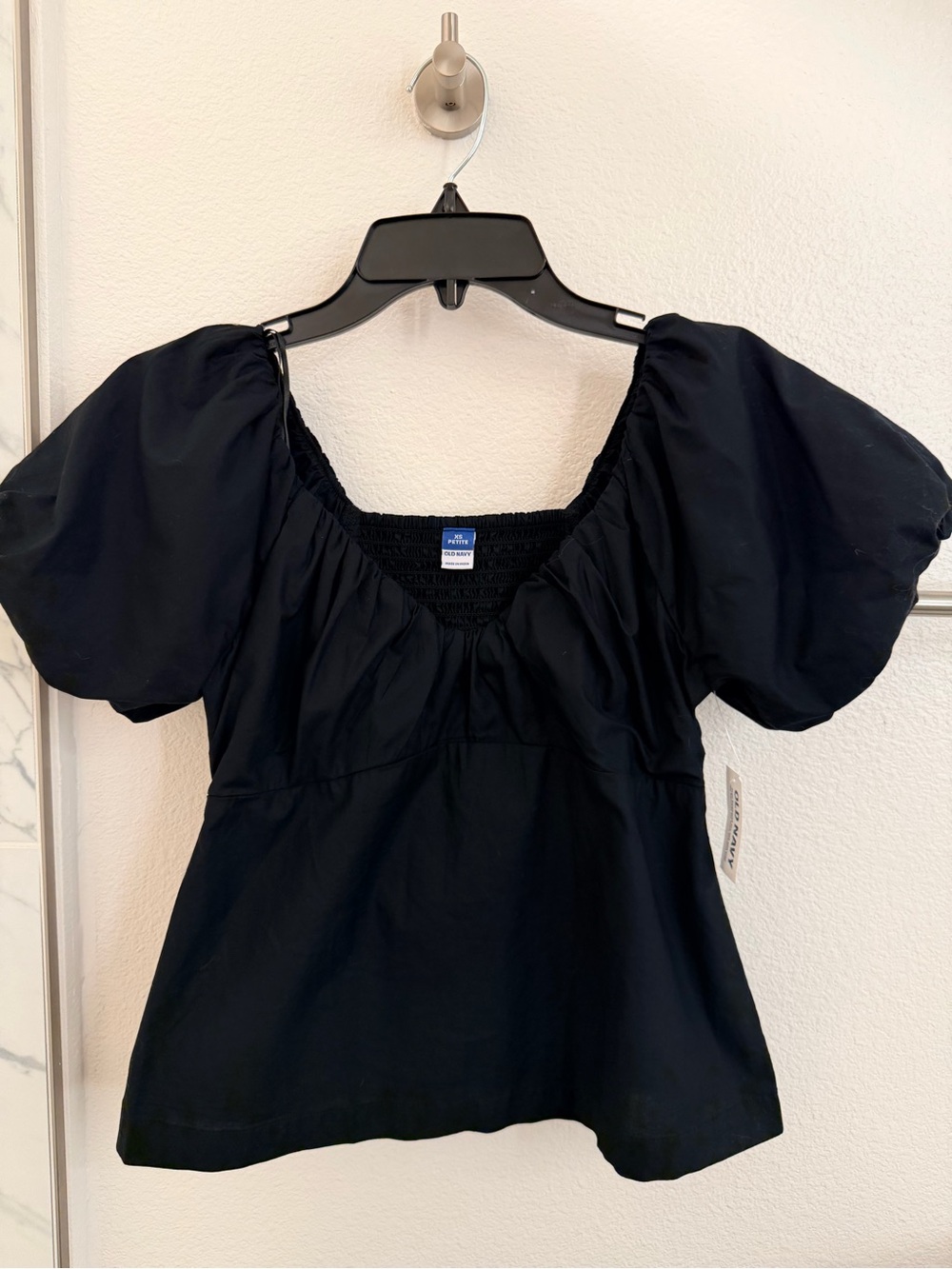 Old Navy Black Puff Sleeve Square Neck Blouse